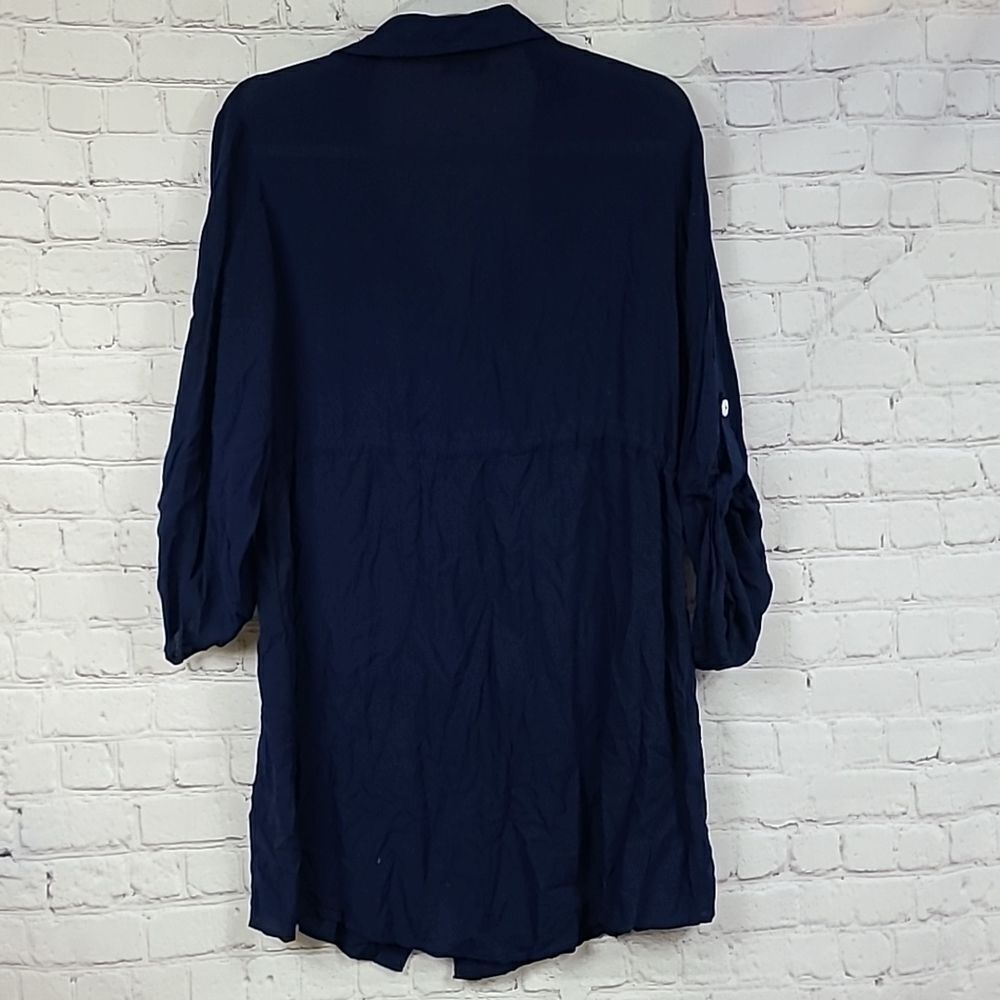 VENUS Navy Shirt Dress Beach Coverup Roll Tab Sleeve Nautical Mini XL Tunic - Picture 9 of 10